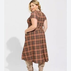 Torrid Plaid Midi Dress in Brown and Black Plus Size 1
